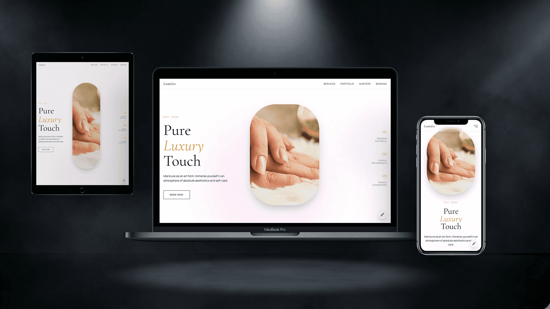 Nail Salon Website — Lumière design — Landing exclusive website base preview