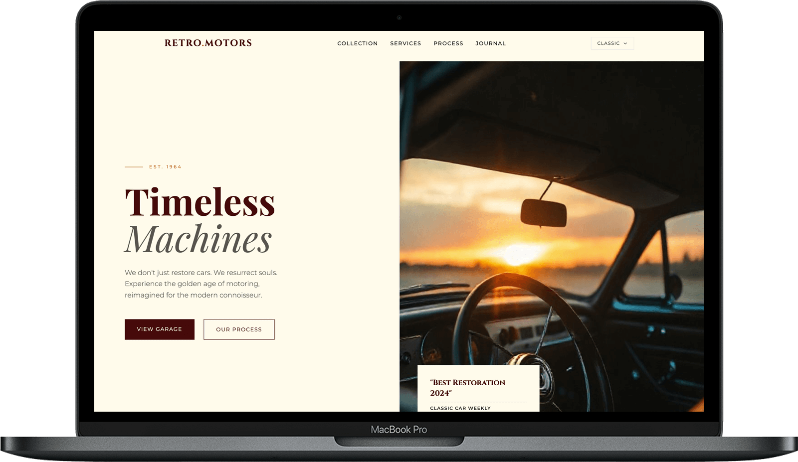 Classic Car Restoration Website — Retro Motors homepage preview