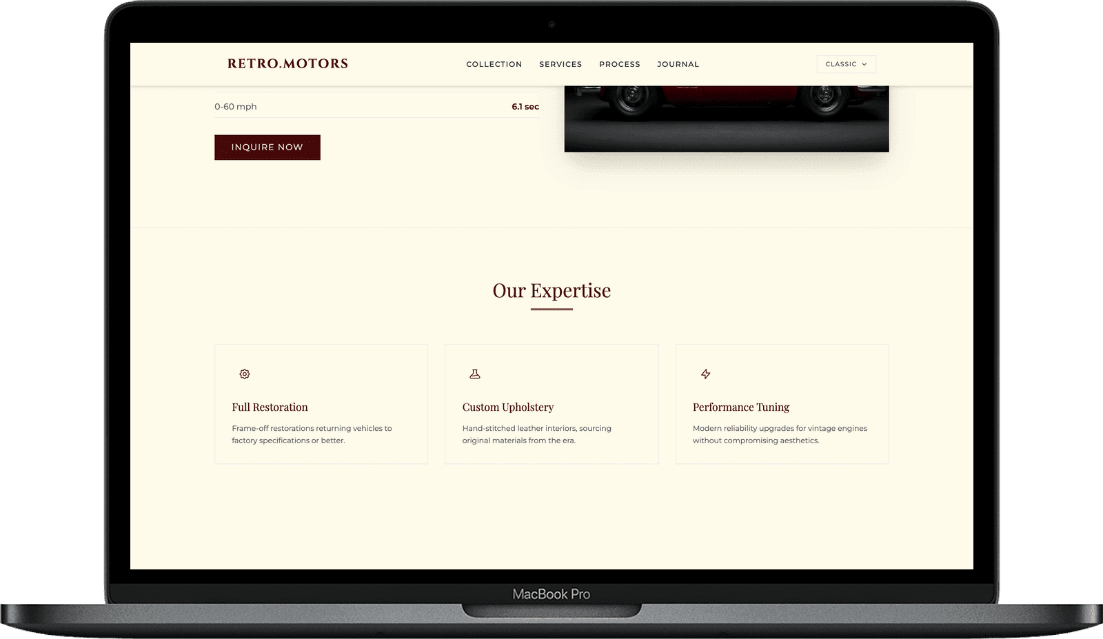Classic Car Restoration Website — Retro Motors detail preview 2
