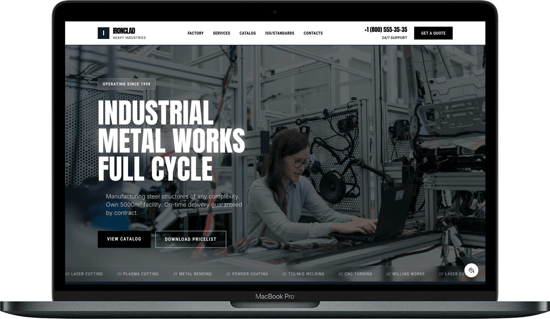 Manufacturing Plant Website — IRONCLAD design homepage preview