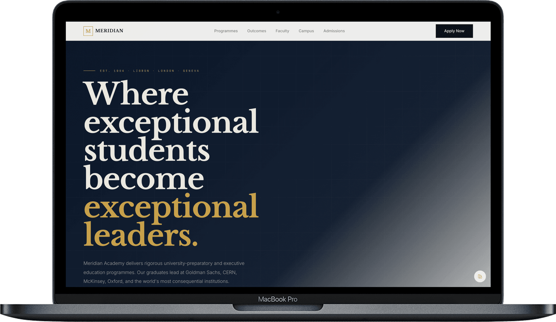Private School Website — Meridian Academy design homepage preview