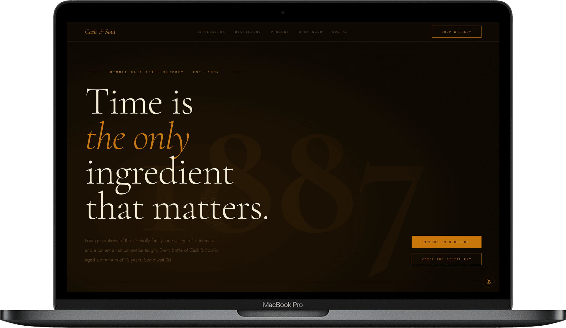 Whiskey Distillery Website — Cask & Soul design homepage preview