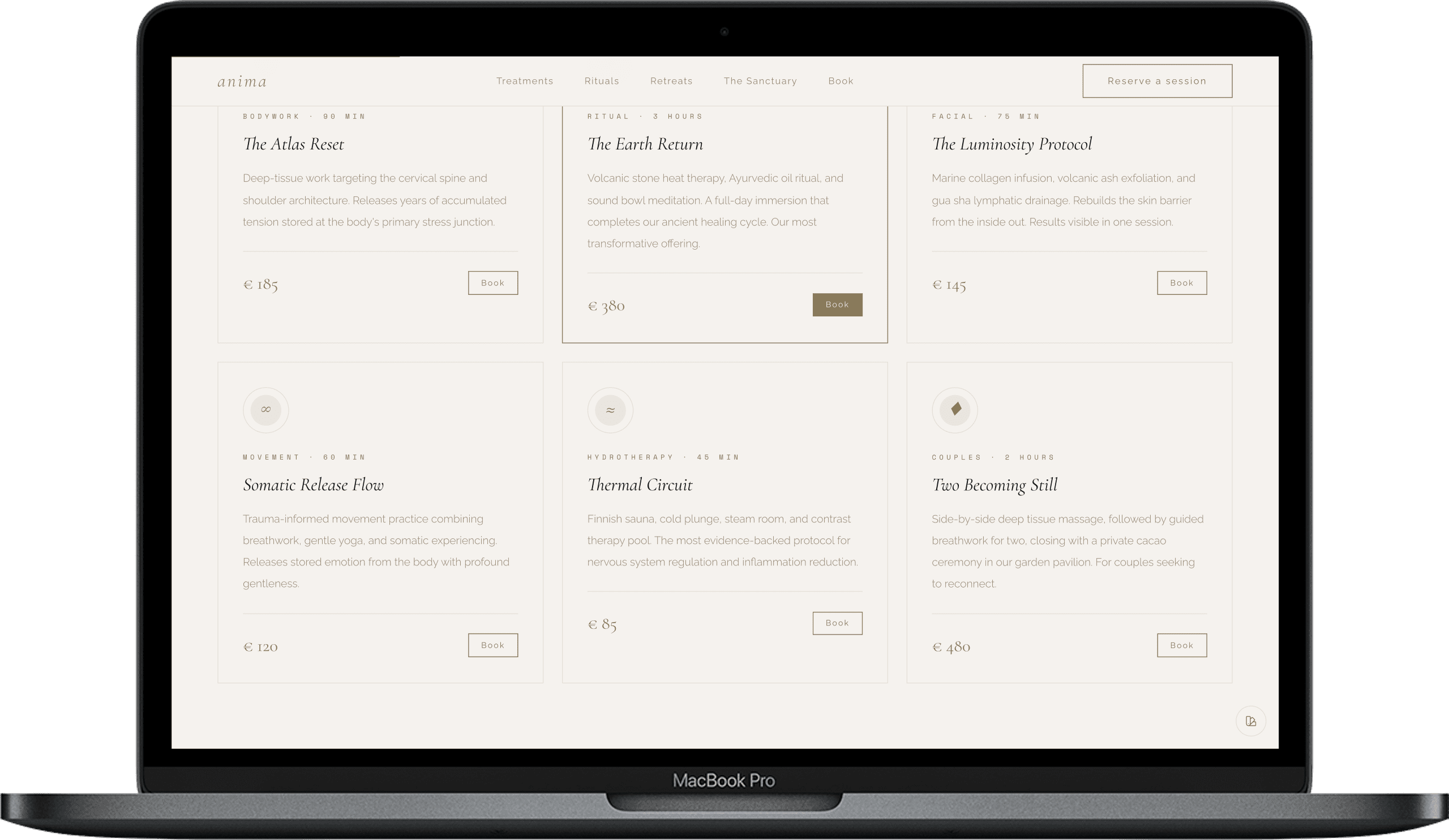 Wellness Retreat Website — Anima Spa design detail preview 1