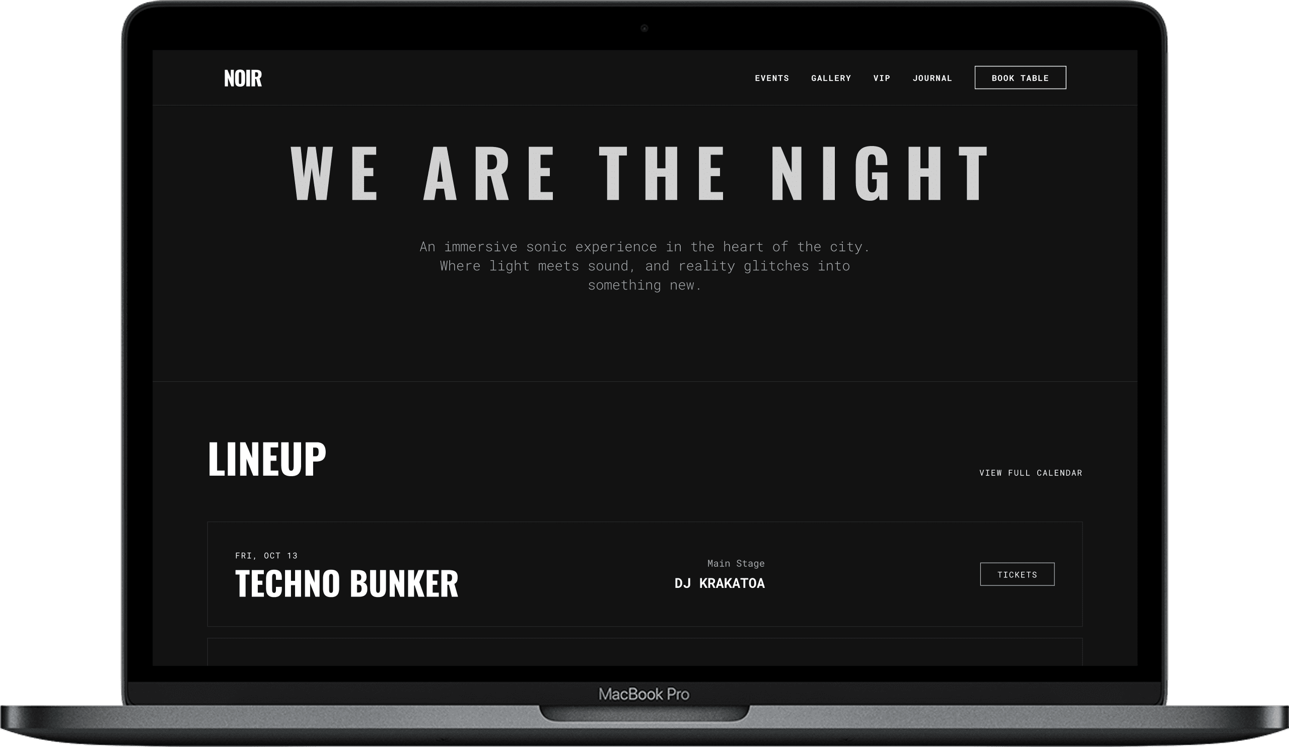 Nightclub Website — NOIR design homepage preview