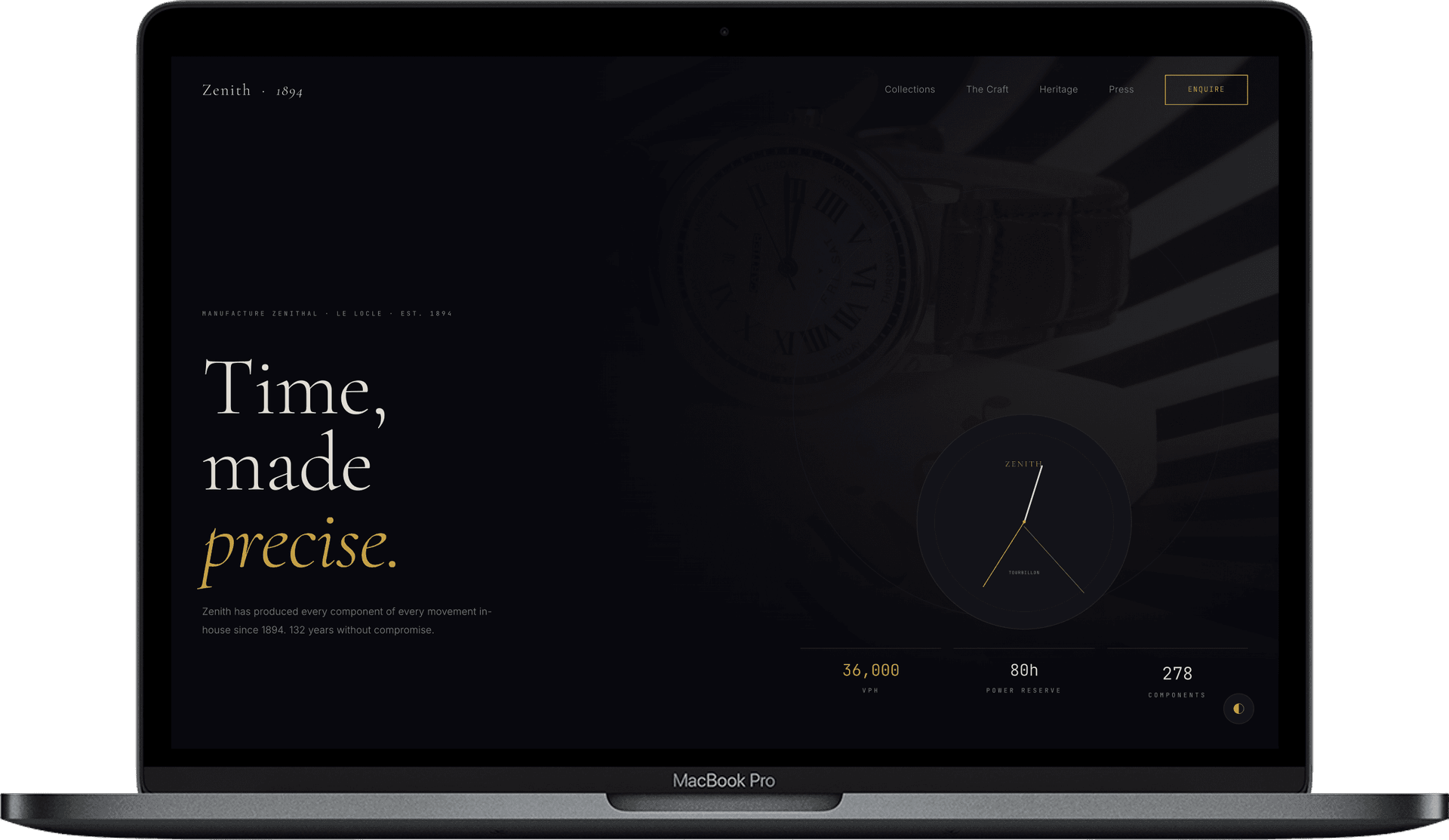 Watch Brand Website — Zenith Watch design homepage preview