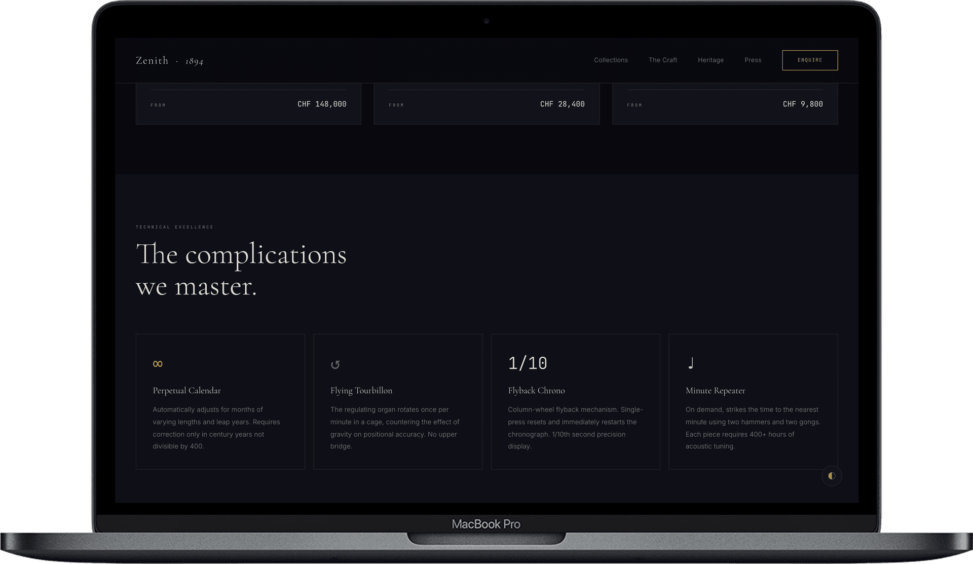 Watch Brand Website — Zenith Watch design detail preview 1