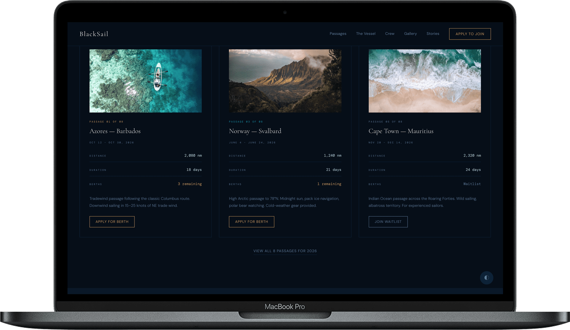 Sailing Expeditions Website — BlackSail design detail preview 1