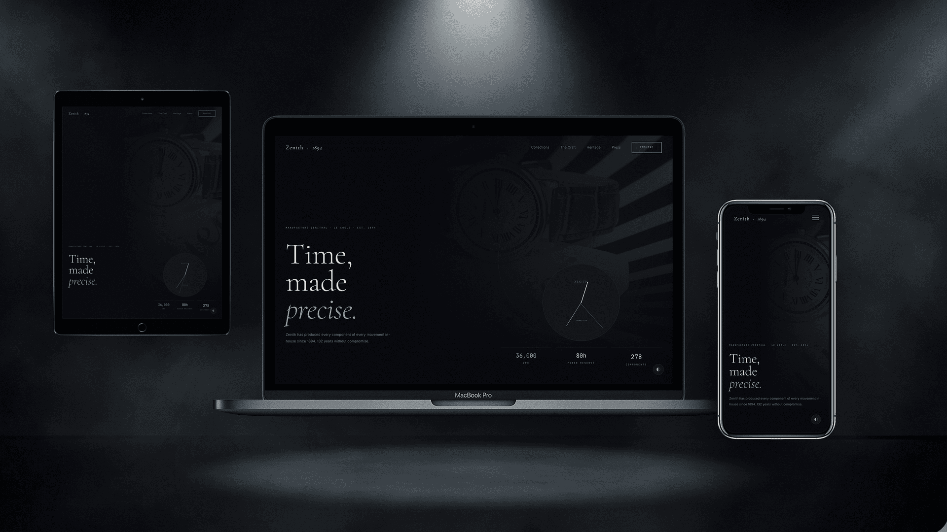 Watch Brand Website — Zenith Watch design — Multi-page exclusive website base preview